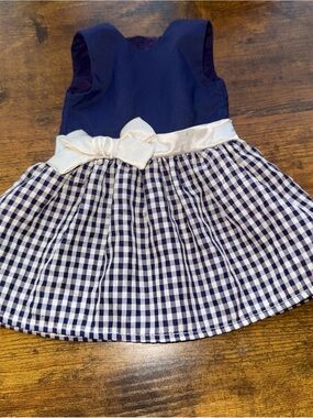 America Girl Pet Show Navy & White Gingham Bow Sleeveless Dress